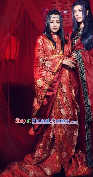 Traditional Chinese Cosplay Fairy Court Queen Red Dress Ancient Bride Swordswoman Wedding Costume for Women