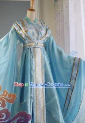 Traditional Chinese Cosplay Court Princess Blue Dress Ancient Fairy Swordswoman Costume for Women