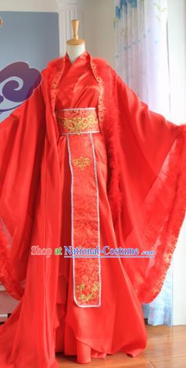 Custom Chinese Ancient Royal Prince Hua Rong Red Clothing Traditional Cosplay Swordsman Wedding Costume for Men