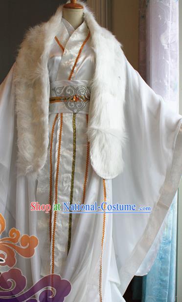 Custom Chinese Ancient Royal Highness White Clothing Traditional Cosplay Emperor Swordsman Costume for Men