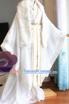 Custom Chinese Ancient Royal Highness White Clothing Traditional Cosplay Emperor Swordsman Costume for Men