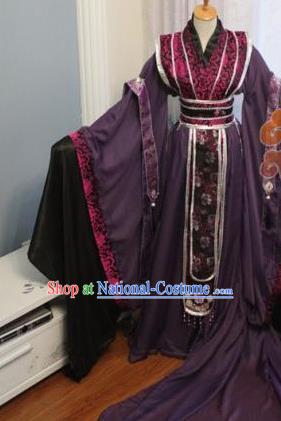 Custom Chinese Ancient Crown Prince Purple Clothing Traditional Cosplay Emperor Swordsman Costume for Men