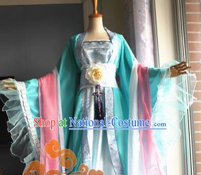 Traditional Chinese Cosplay Court Princess Green Dress Ancient Fairy Swordswoman Costume for Women