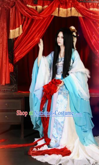 Traditional Chinese Cosplay Court Imperial Consort Blue Dress Ancient Fairy Swordswoman Costume for Women