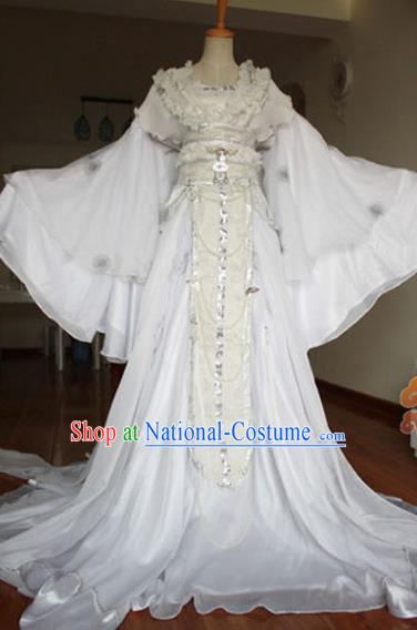 Traditional Chinese Cosplay Goddess Imperial Consort White Dress Ancient Fairy Swordswoman Costume for Women