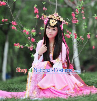 Traditional Chinese Cosplay Goddess Princess Pink Dress Ancient Fairy Swordswoman Costume for Women