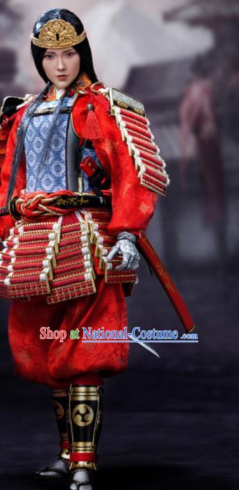 Japanese Ancient Female General Armor Traditional Asian Japan Samurai Red Costumes Complete Set for Women