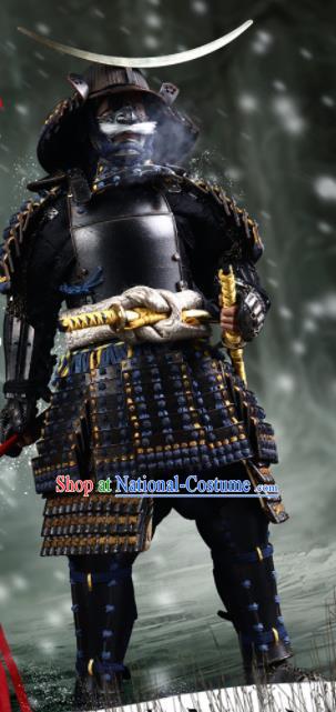 Japanese Ancient General Black Armor and Helmet Traditional Asian Japan Samurai Costumes Complete Set for Men