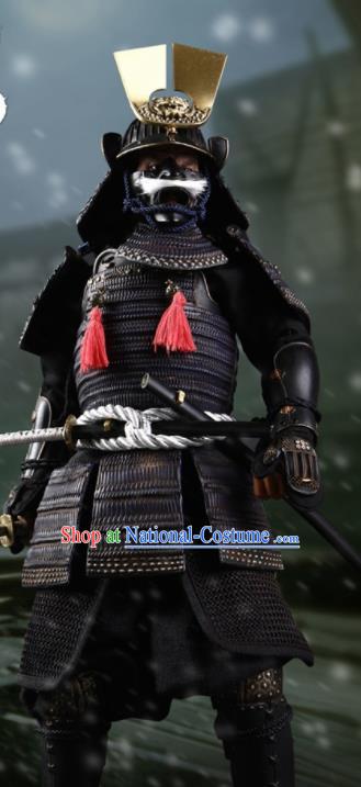 Japanese Ancient Warrior Black Armor and Helmet Traditional Asian Japan General Samurai Costumes Complete Set for Men