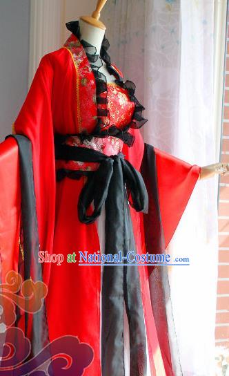 Traditional Chinese Cosplay Goddess Queen Red Dress Ancient Fairy Swordswoman Costume for Women