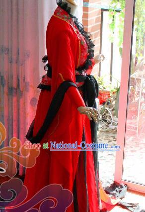 Traditional Chinese Cosplay Goddess Queen Red Dress Ancient Fairy Swordswoman Costume for Women