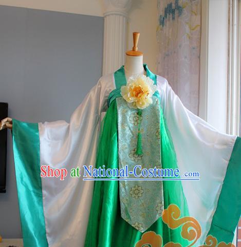 Traditional Chinese Cosplay Goddess Princess Green Dress Ancient Fairy Swordswoman Costume for Women