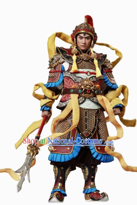 Chinese Ancient Cosplay Er Lang God Armor and Helmet Traditional Military Officer Costumes Complete Set for Men