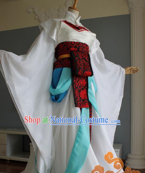 Traditional Chinese Cosplay Court Imperial Consort White Dress Ancient Fairy Swordswoman Costume for Women