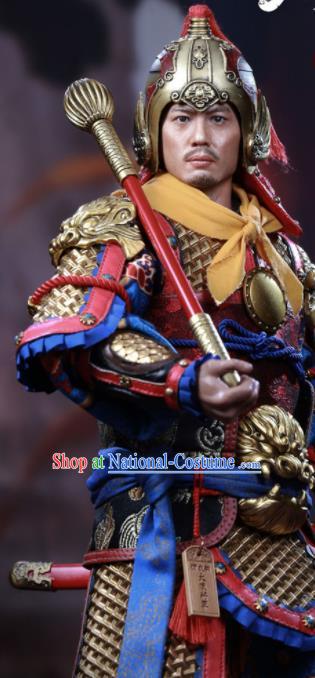 Chinese Ancient Cosplay General Armor and Helmet Traditional Han Dynasty Military Officer Costumes Complete Set for Men