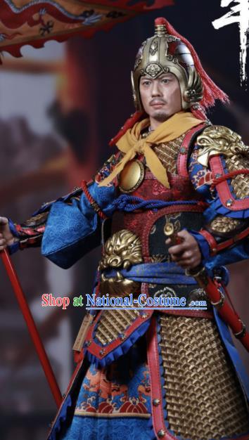 Chinese Ancient Cosplay General Armor and Helmet Traditional Han Dynasty Military Officer Costumes Complete Set for Men