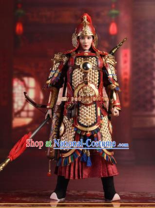 Chinese Ancient Cosplay General Qin Liangyu Armor and Helmet Traditional Han Dynasty Military Officer Costumes Complete Set for Men