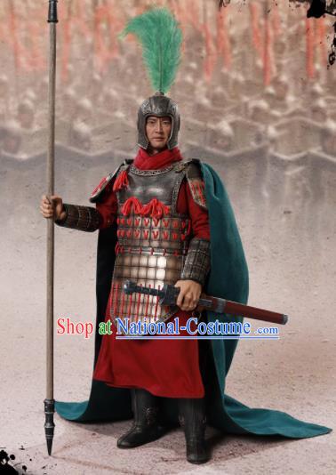 Chinese Ancient Cosplay General Zhao Kuo Armor and Helmet Traditional Qin Dynasty Military Officer Costumes Complete Set for Men