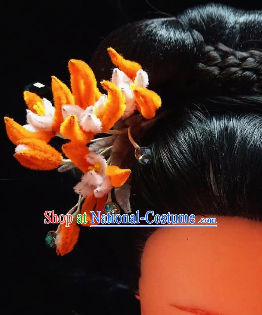 Chinese Ancient Qing Dynasty Court Velvet Orchid Hairpins Traditional Hanfu Handmade Hair Accessories for Women