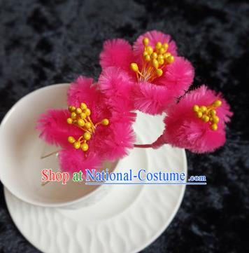 Chinese Handmade Qing Dynasty Court Rosy Velvet Plum Hairpins Traditional Ancient Hanfu Hair Accessories for Women