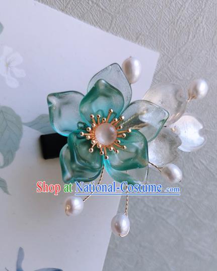 Chinese Handmade Ancient Green Peach Blossom Hair Claw Hairpins Traditional Hanfu Hair Accessories for Women