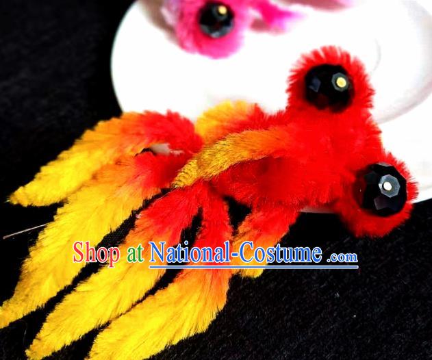 Chinese Ancient Court Red Velvet Goldfish Hair Claw Hairpins Traditional Hanfu Handmade Hair Accessories for Women