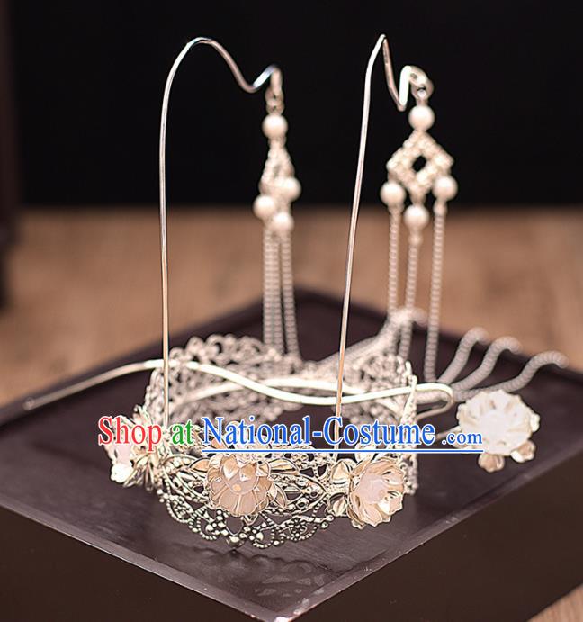 Chinese Ancient Bride Phoenix Coronet Tassel Hairpins Traditional Hanfu Wedding Hair Accessories for Women