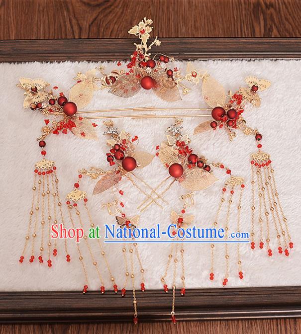 Chinese Ancient Bride Hair Claws Tassel Hairpins Traditional Hanfu Wedding Hair Accessories for Women