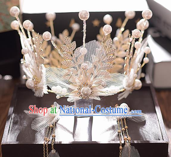 Top Grade Handmade Silk Royal Crown Traditional Princess Wedding Hair Accessories for Women