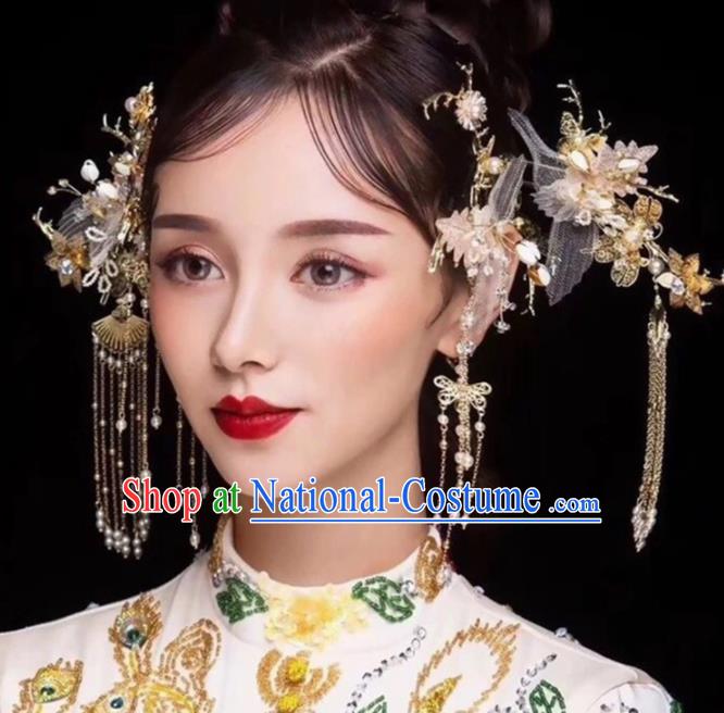 Chinese Ancient Bride Silk Flower Hair Claws Hairpins Traditional Hanfu Wedding Hair Accessories for Women