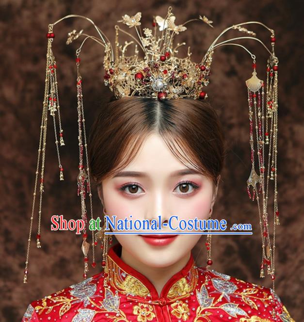 Chinese Ancient Bride Phoenix Coronet Hairpins Traditional Hanfu Wedding Hair Accessories for Women