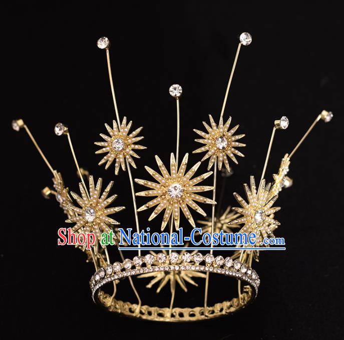 Top Grade Handmade Baroque Golden Royal Crown Traditional Princess Wedding Hair Accessories for Women