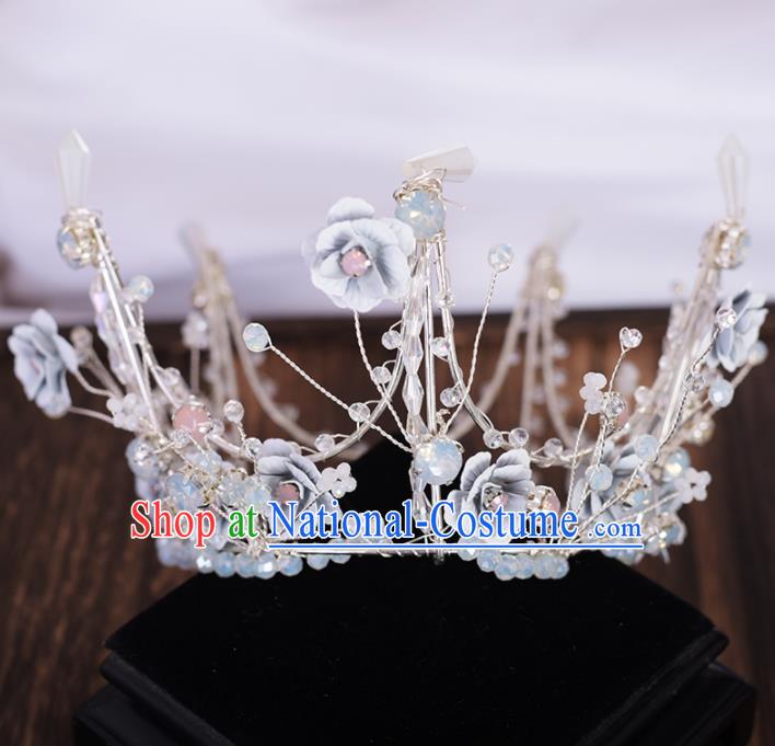 Top Grade Handmade Baroque Blue Flowers Royal Crown Traditional Princess Wedding Hair Accessories for Women