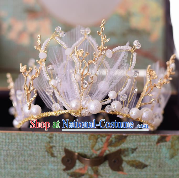 Top Grade Handmade Baroque Beads Royal Crown Traditional Princess Wedding Hair Accessories for Women