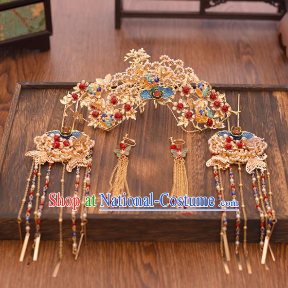 Chinese Ancient Bride Pine Phoenix Coronet Hairpins Traditional Hanfu Wedding Hair Accessories for Women