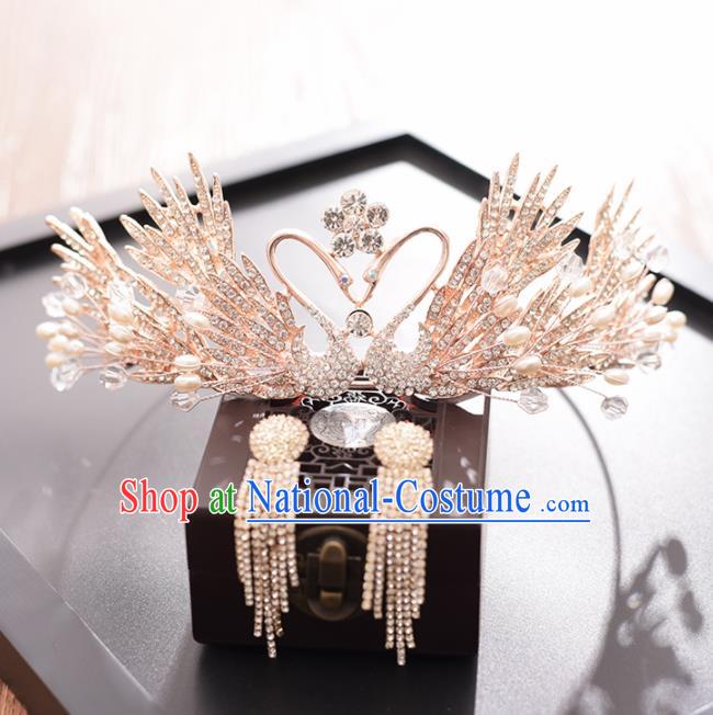 Top Grade Handmade Baroque Zircon Swan Royal Crown Traditional Princess Wedding Hair Accessories for Women