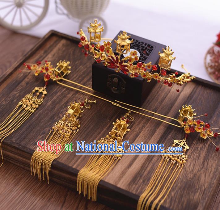 Chinese Ancient Bride Hair Crown Tassel Hairpins Traditional Hanfu Wedding Hair Accessories for Women