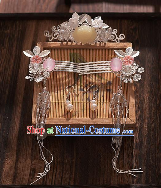 Chinese Ancient Bride Tassel Hair Comb Hairpins Traditional Hanfu Wedding Hair Accessories for Women