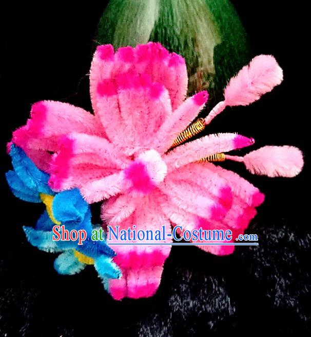 Chinese Ancient Court Pink Velvet Butterfly Hair Claw Hairpins Traditional Hanfu Handmade Hair Accessories for Women