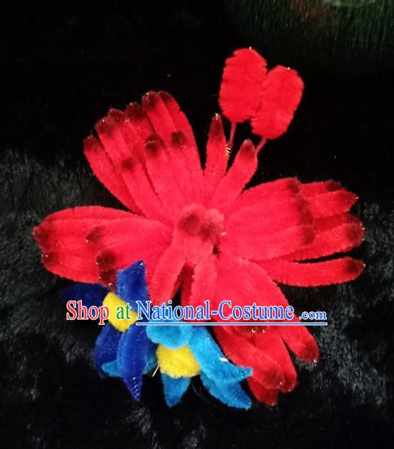 Chinese Ancient Court Red Velvet Butterfly Hair Claw Hairpins Traditional Hanfu Handmade Hair Accessories for Women