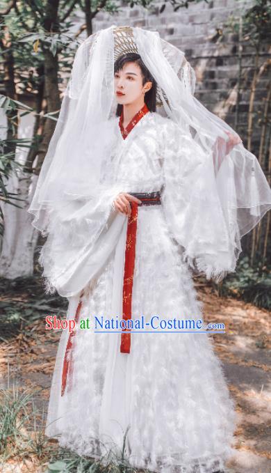 Traditional Chinese Jin Dynasty Swordsman Hanfu Clothing Ancient Nobility Childe Feather Replica Costumes for Men