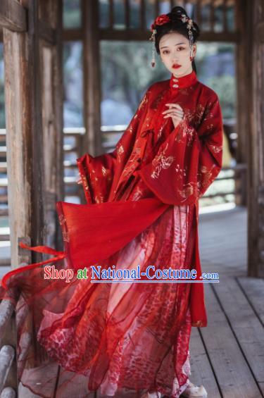 Traditional Chinese Ming Dynasty Bride Red Hanfu Dress Ancient Nobility Lady Wedding Replica Costumes for Women