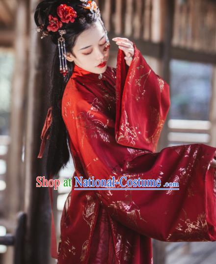 Traditional Chinese Ming Dynasty Bride Red Hanfu Dress Ancient Nobility Lady Wedding Replica Costumes for Women