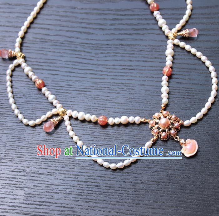 Chinese Ancient Court Pearls Necklace Traditional Princess Hanfu Wedding Accessories for Women