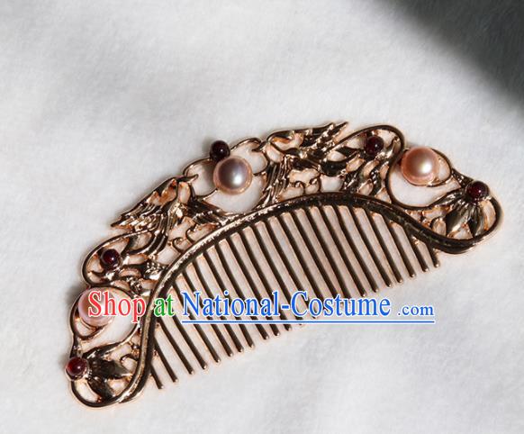 Chinese Ancient Princess Golden Hair Comb Hairpins Traditional Handmade Hanfu Hair Accessories for Women