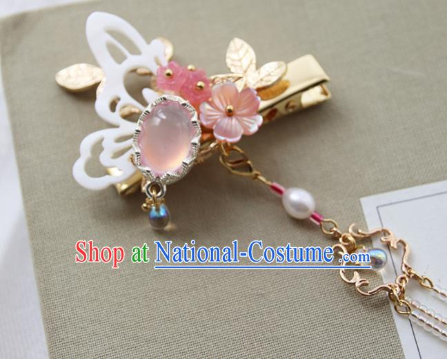 Chinese Ancient Princess Shell Butterfly Tassel Hair Claw Hairpins Traditional Handmade Hanfu Hair Accessories for Women