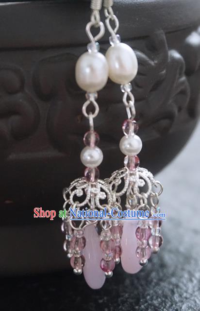 Chinese Ancient Court Pink Earrings Traditional Princess Hanfu Wedding Ear Accessories for Women