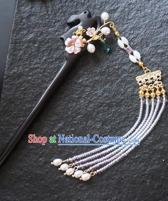 Chinese Ancient Princess Tassel Step Shake Ebony Hairpins Traditional Handmade Hanfu Hair Accessories for Women