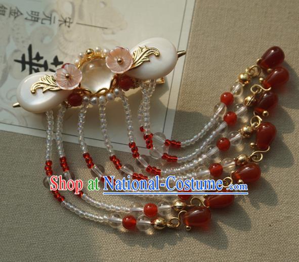 Chinese Ancient Princess Red Beads Tassel Hair Claw Hairpins Traditional Handmade Hanfu Hair Accessories for Women