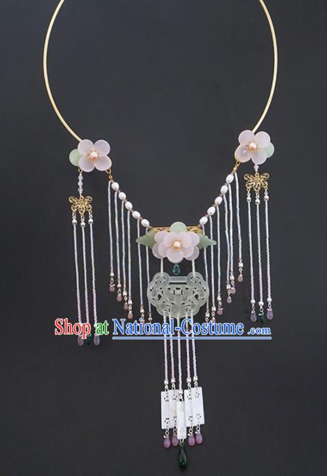 Chinese Ancient Court Jade Tassel Necklace Traditional Princess Hanfu Wedding Accessories for Women